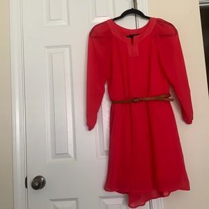Coral Dress With Brown Belt